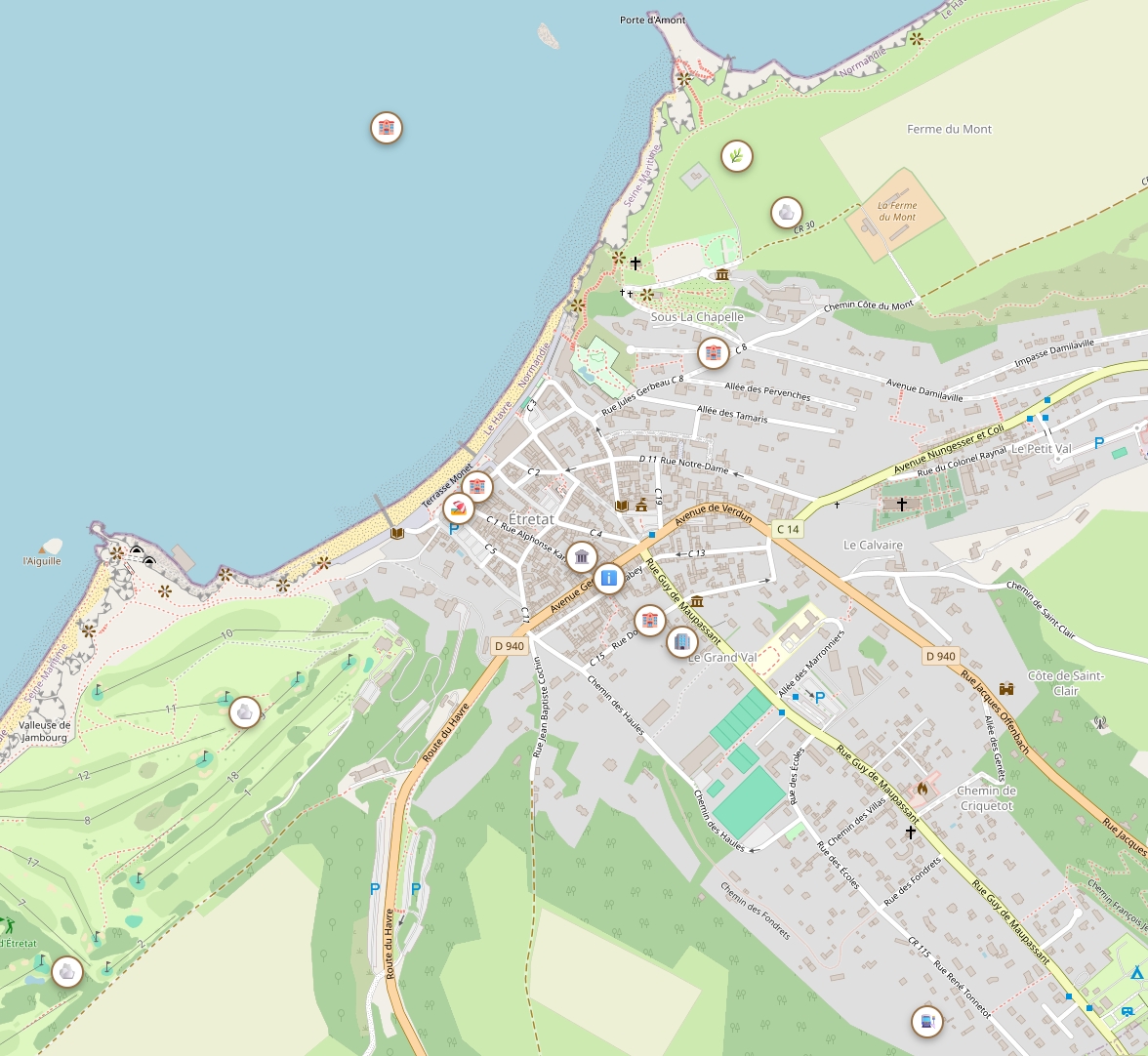 Map of Étretat with points of interest